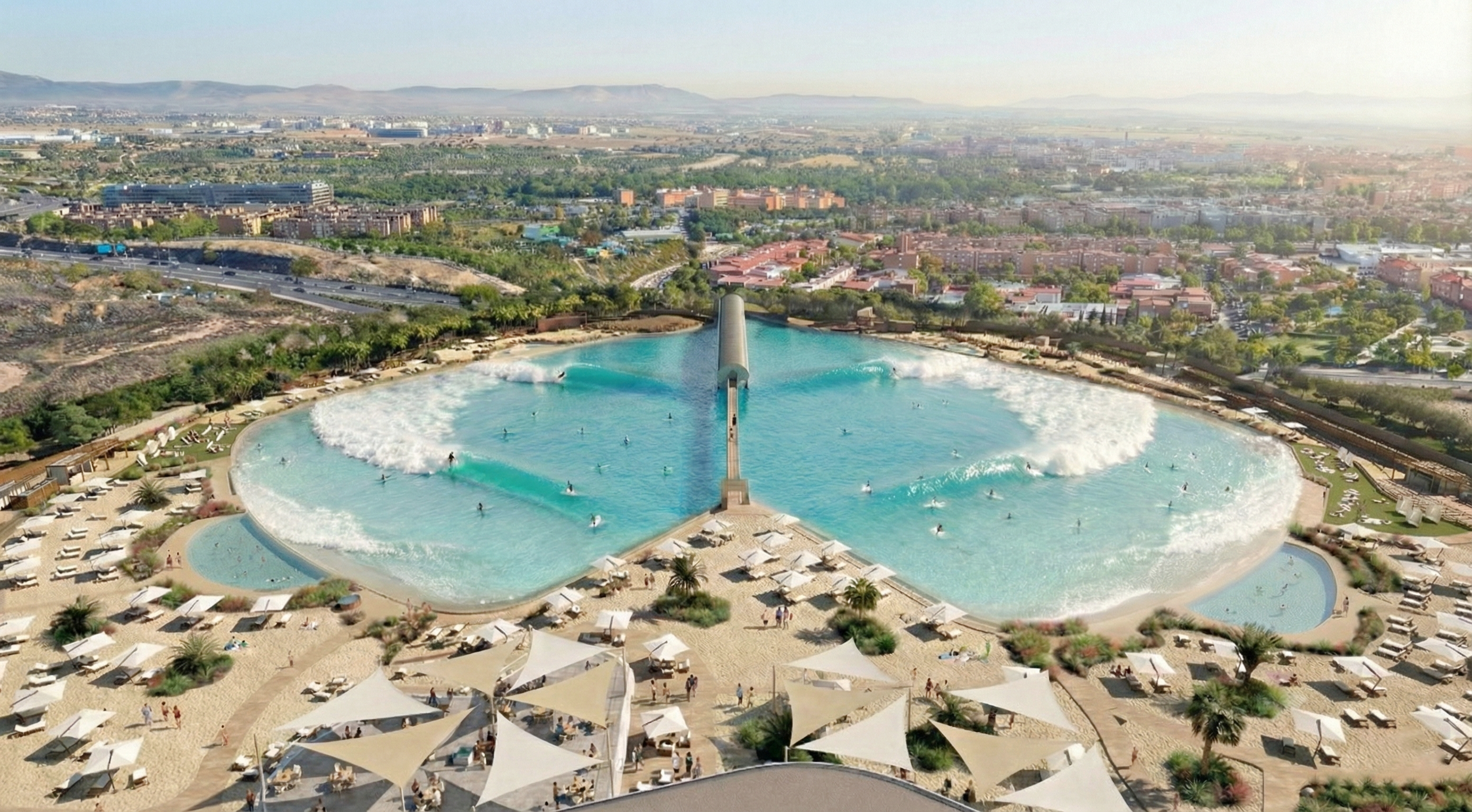 Render de la laguna de olas Gemswell Surf Madrid - Ciudad del Deporte Atlético de Madrid